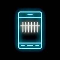 Neon icon of smartphone displaying loading status bar on black background vector