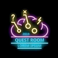 Neon sign for quest room showing concept of solving puzzles vector