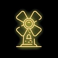 Glowing neon icon of traditional windmill generating power on black background vector