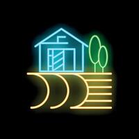 Neon sign depicting farm with cultivated field and trees vector