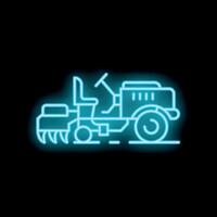 Neon tractor plowing field icon glowing illustration vector