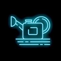 Glowing neon line watering can icon isolated on black background illustration vector