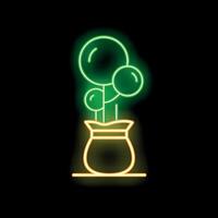 Neon sign of a plant growing in a pot on a black background vector