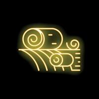 Glowing neon icon of hay bales resting in a field at night vector
