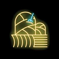 Hay bales and pitchfork neon sign representing farming and agriculture vector