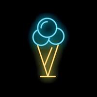 Neon sign of a delicious ice cream cone glowing on a black background vector