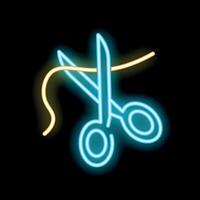 Neon scissors cutting a ribbon on a black background vector