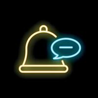 Neon notification bell showing minus sign inside speech bubble on black background vector