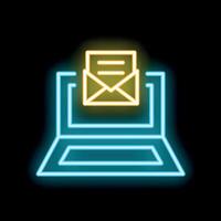 Neon icon of laptop showing incoming email notification vector