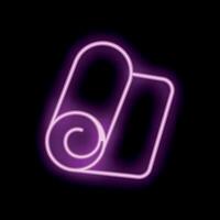 Neon style icon of rolled yoga mat glowing on black background vector