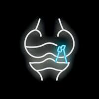 Neon sign representing breast biopsy procedure using needle vector