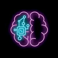 Neon brain showing artificial intelligence with circuit board and connections vector