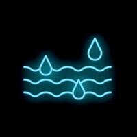Neon icon of water drops falling on wavy surface representing rain or liquid vector