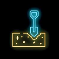 Neon shovel digging soil ground work icon background vector
