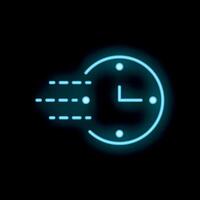 Neon blue clock showing fast passing time on black background vector