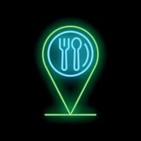 Neon icon of restaurant location showing fork and spoon vector