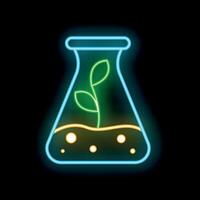 Neon sign showing erlenmeyer flask with sprout growing inside for biotech and chemistry vector