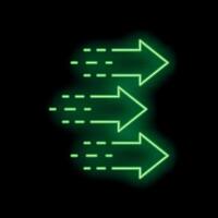 Three green neon arrows moving forward on black background vector