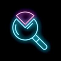 Neon icon of magnifying glass analyzing pie chart data vector