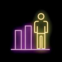 Businessman standing next to growing bar chart in neon light style vector