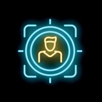Neon icon of facial recognition system scanning man's face vector