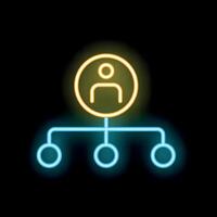 Neon icon of person managing a team of three people vector