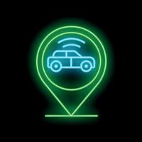 Neon green icon representing car tracking system with gps antenna vector