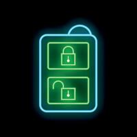 Neon icon showing locked and unlocked padlocks representing cybersecurity vector