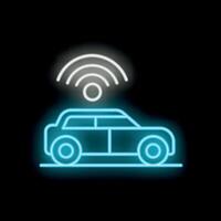 Neon sign showing modern smart car using wireless network vector