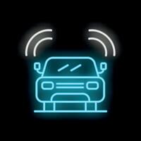 Neon icon of smart or self driving car emitting signals vector