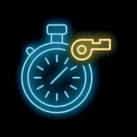 Neon icon of stopwatch and whistle showing concept of time management vector
