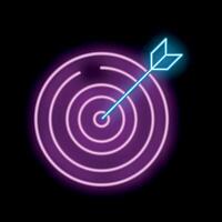 Neon target showing concept of goal setting with arrow hitting bullseye vector