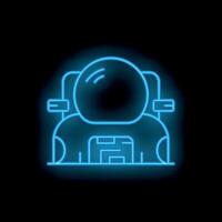 Blue neon sign of an astronaut in spacesuit exploring space travel vector