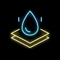 Neon icon of water drop falling on absorbent material vector