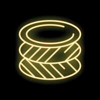 Neon yellow database icon glowing on black background vector