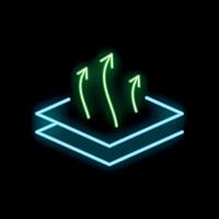 Neon breathable textile fabric icon with up arrows on black background vector