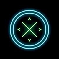 Neon sign representing a compass showing every direction vector