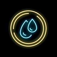 Blue neon water drop is shining in yellow circle frame vector