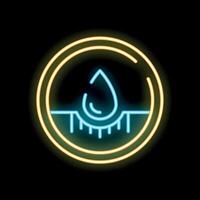 Neon icon of water drop absorbing into soil for irrigation and agriculture vector