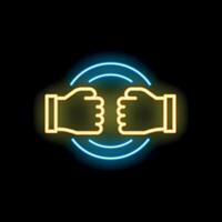 Neon sign showing two hands making a fist bump vector
