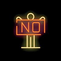 Neon stick figure holding no sign on black background vector