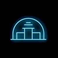 Blue neon style icon representing a podium on black background vector