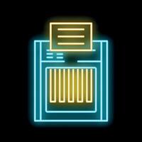 Neon icon of shredder machine destroying document with secret information vector