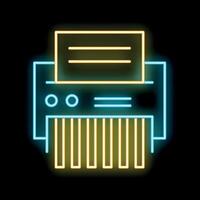 Neon shredder destroying document icon on black background vector