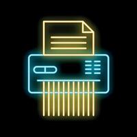 Neon shredder destroying document, secure confidential information disposal vector