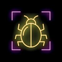 Neon sign representing a bug trapped in a square representing debugging process vector