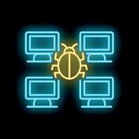 Neon icon of computer virus affecting network security vector