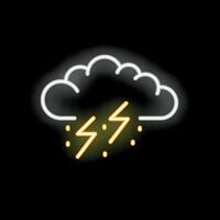 Neon style icon showing thunderstorm with lightning striking ground vector