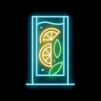 Neon sign showing refreshing summer cocktail with lime and mint on black background vector