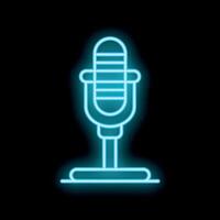 Neon microphone icon glowing on dark background vector
